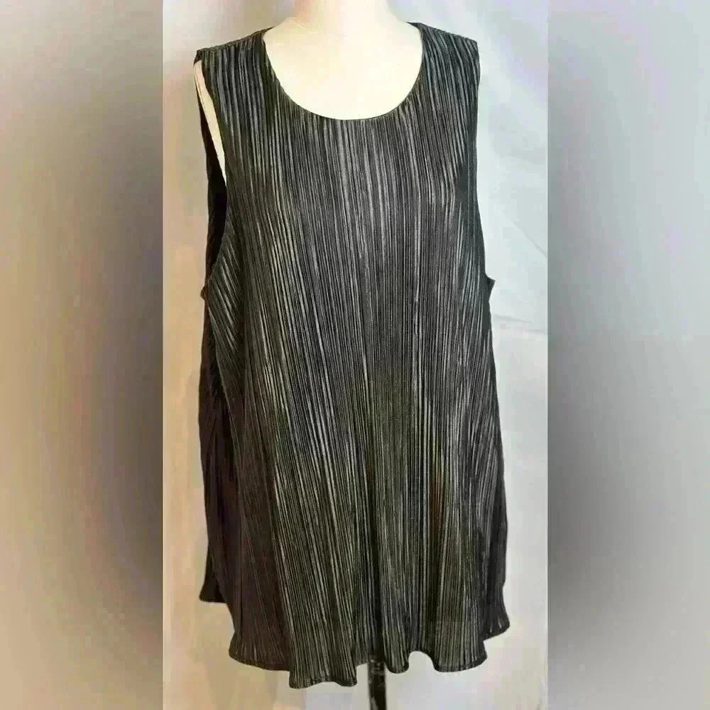 A New Day Black Pleated Polyester Blouse (Size XXL)